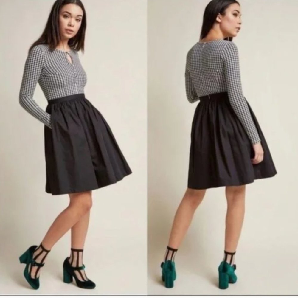 Modcloth Black And White Hounds Tooth Dress